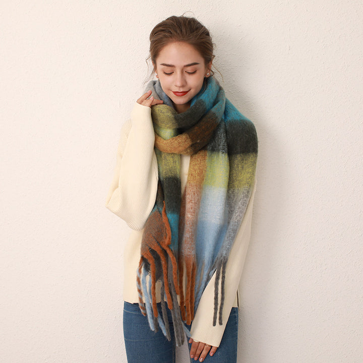 AC Grid Thickened New Mohair Cashmere Scarves For Women-Scarves & Wraps-Zishirts