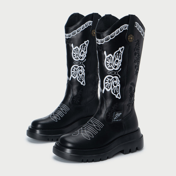 All-match Butterfly Embroidery Cowboy Boot-Womens Footwear-Zishirts