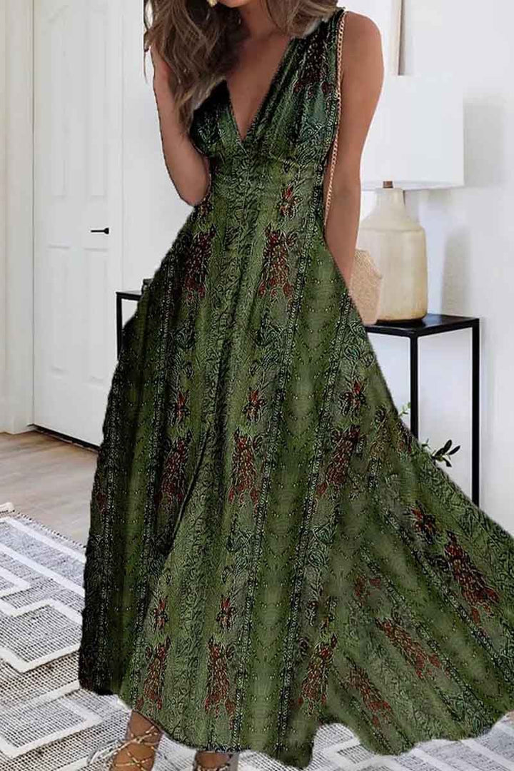 2023 Summer New V-neck Fashion Digital Printing Maxi Dress-Womens 2024 March-Zishirts