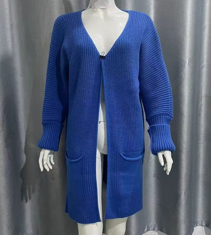 New Solid Color Loose Knitted Sweater Mid-length Coat-Women's Outerwear 2023-Zishirts