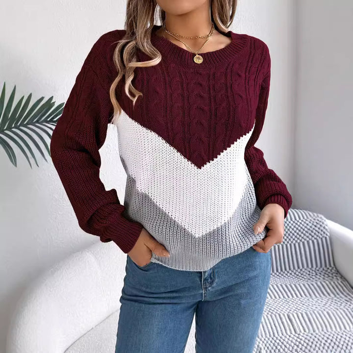 Color Matching Twist Lantern Sleeve Knitted Pullover Sweater-0-Zishirts