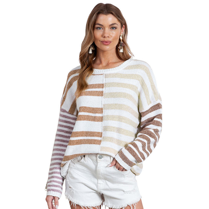 Simple Versatile Striped Printed Sweater For Women-Women's Outerwear 2023-Zishirts