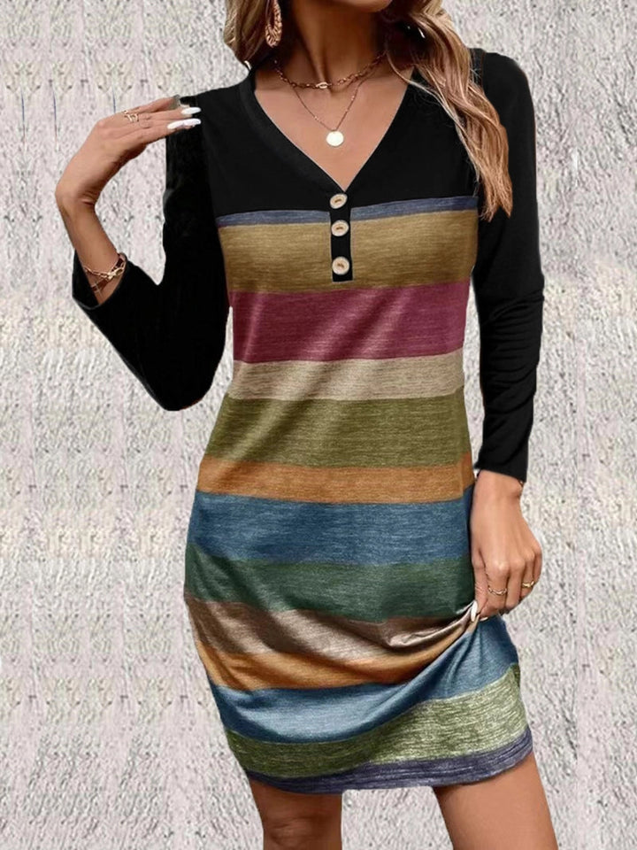 Women's Fashion Loose Striped Print Dress-Lady Dresses-Zishirts