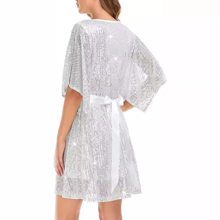 Women's Sequined Loose Slit Sleeve Casual Dress-Lady Dresses-Zishirts