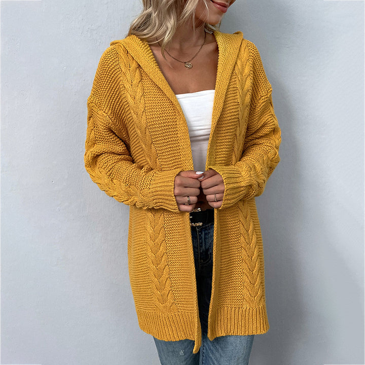 Women's Solid Color Hooded Coat Cardigan Sweater-Sweaters-Zishirts