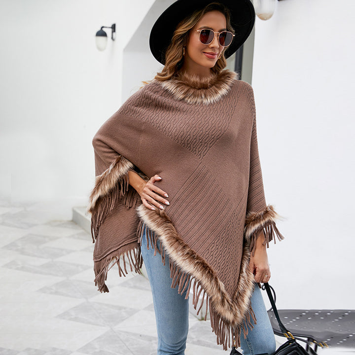 Mao Mao Yu Foreign Trade Knitted Tassel Cloak For Women-Scarves & Wraps-Zishirts