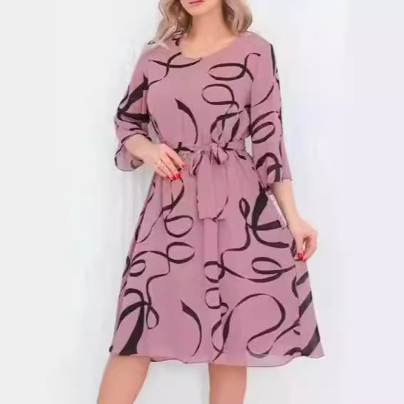 Medium Long Sleeve Loose Slim Fit Plus Size Printed Casual Dress Women-Lady Dresses-Zishirts