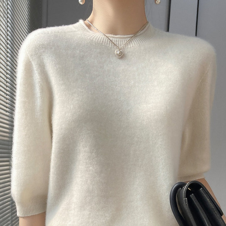 Spring Style Front Line Ready-made Garments Pure Wool Sweater Round Neck Curling Half Sleeve-Sweaters-Zishirts