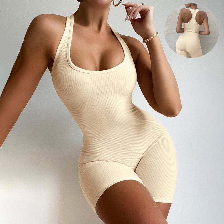 Sleeveless Backless Jumpsuit Colid Color Fitness Sports Yoga Leggings Shorts Bodysuits Women Slim Yoga One Piece Rompers-Women's Outerwear 2023-Zishirts