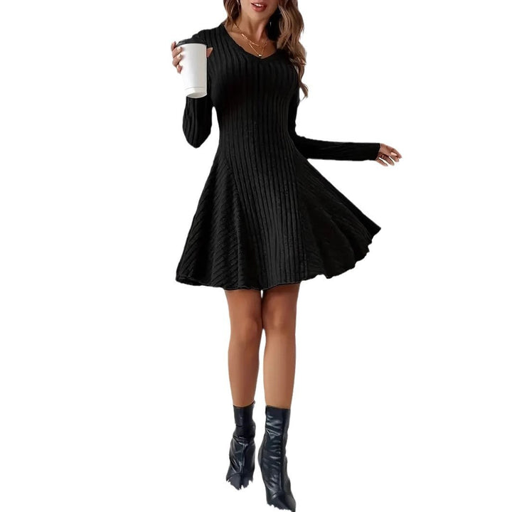 Women's Fashion French Knitted V-neck Dress-Lady Dresses-Zishirts