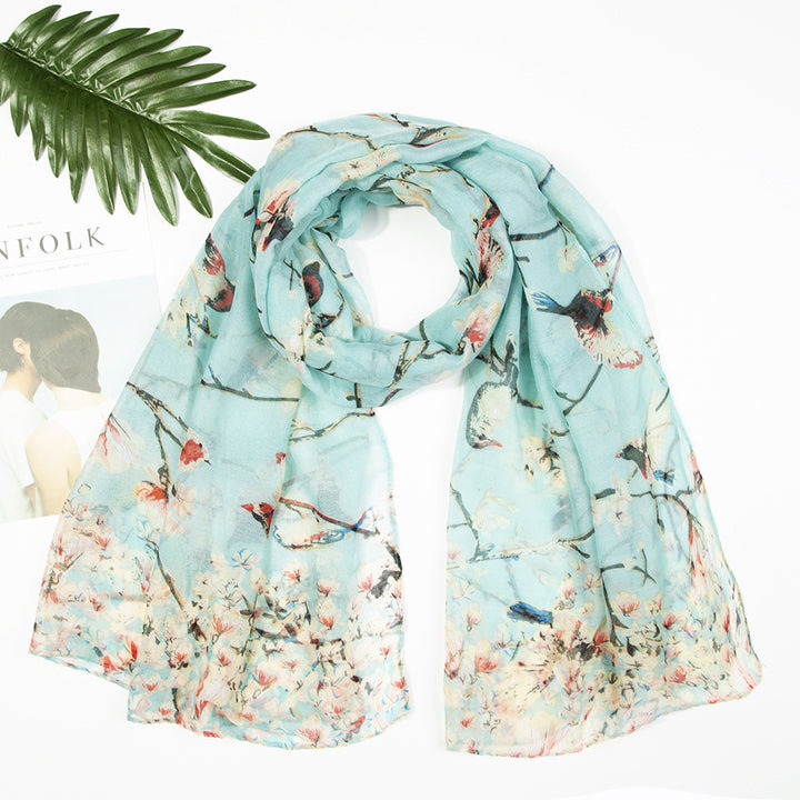 Yarn Branches Bird Magpie Print Paris Scarf-Scarves & Wraps-Zishirts