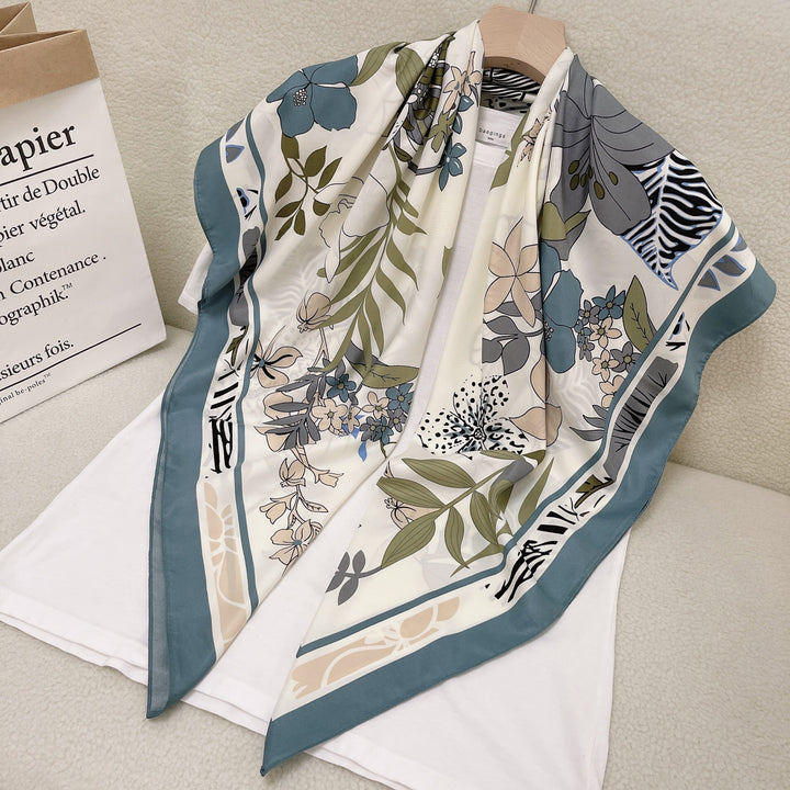 110cm Twill Floral Print Silk Scarf-Scarves & Wraps-Zishirts