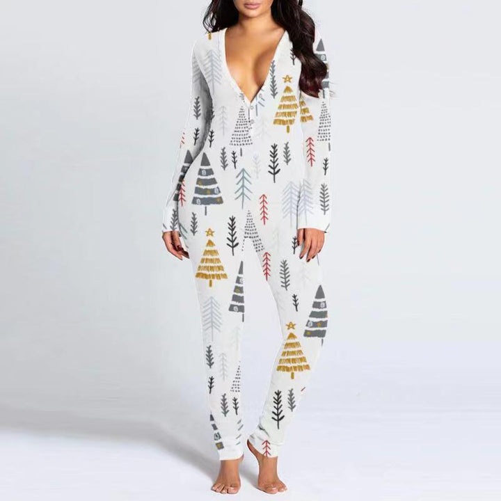 Printed Button Tight Jumpsuit For Women-Women's Outerwear 2023-Zishirts