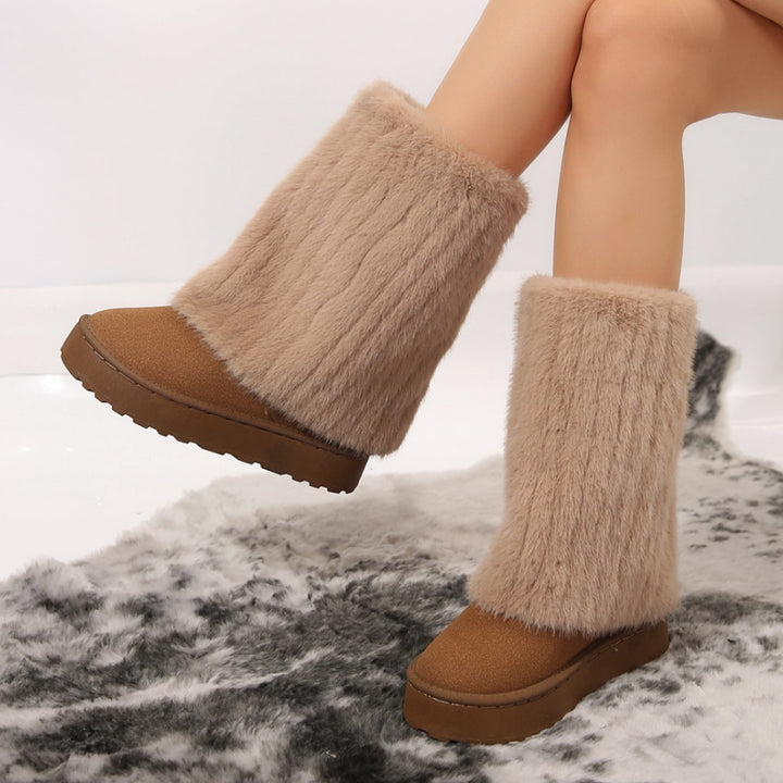 Thick-soled Round-toed Plush Snow Boots Winter Warm Mid-tube Furry Cotton Shoes For Women Short Boot-Womens Footwear-Zishirts