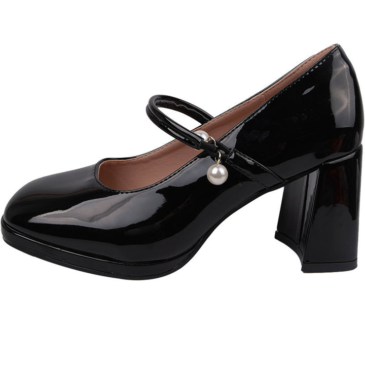 Square Toe Low-cut Retro Shoes French Chunky Heel High Heels-Womens Footwear-Zishirts