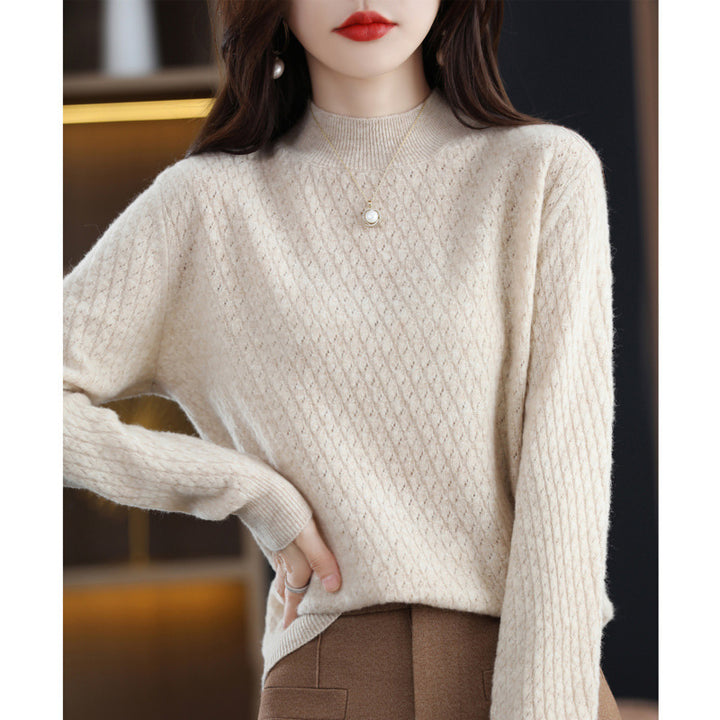 100 Pure Wool Women's Half Turtleneck Knitted Bottoming Shirt Sweater-Sweaters-Zishirts