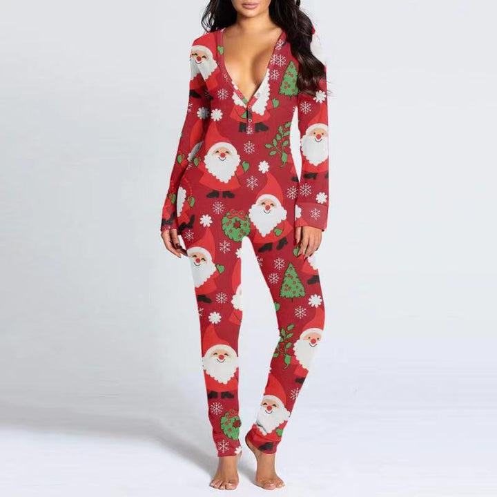 Printed Button Tight Jumpsuit For Women-Women's Outerwear 2023-Zishirts