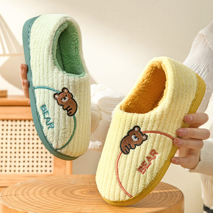 Women's Bear Fuzzy Slippers Casual Non Slip Household Walking Shoes For Home Winter-Womens Footwear-Zishirts