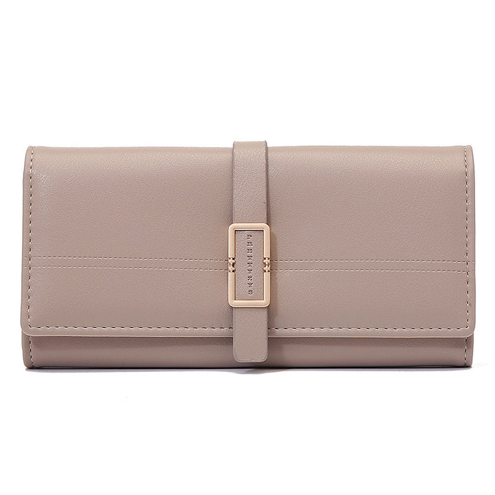 Long Metal Buckle Simple Tri-fold Clutch-Women's Bags-Zishirts