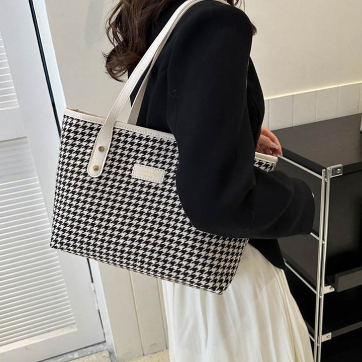 Houndstooth Shoulder Bag Winter Fashion Commuting Handbags WOmen Large Capacity Totes Casual Shopping Bag-Women's Bags-Zishirts