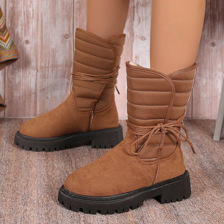 Fashion Mid-calf Snow Boots With Lace-up Design Winter Warm Thickened Low-heeled Boot Women's Casual Shoes Outdoor-4-Zishirts