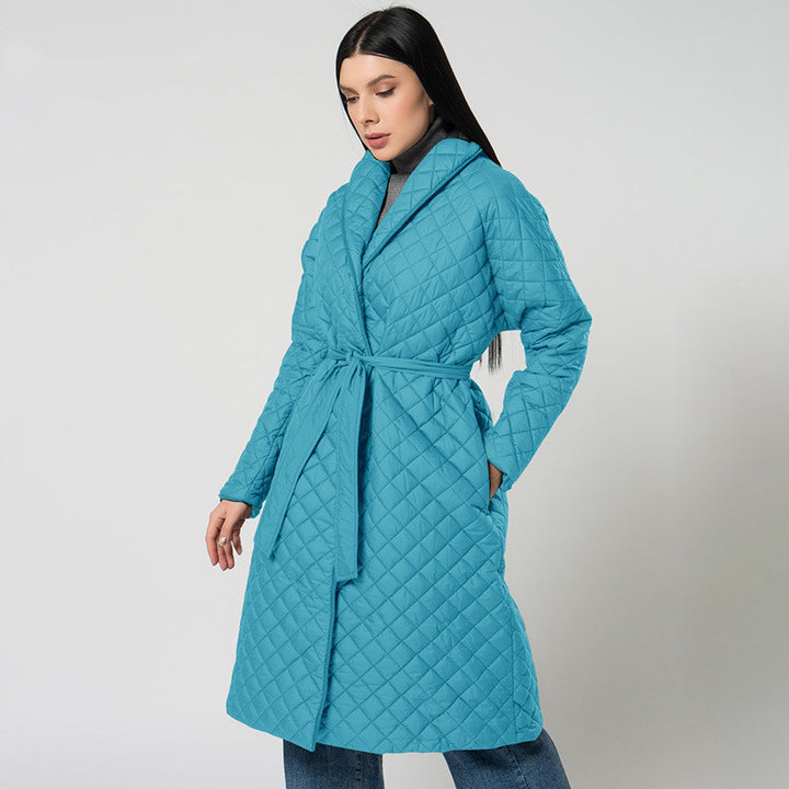 Women's Diamond Plaid Fitted Waist Cotton-padded Coat-Jackets-Zishirts