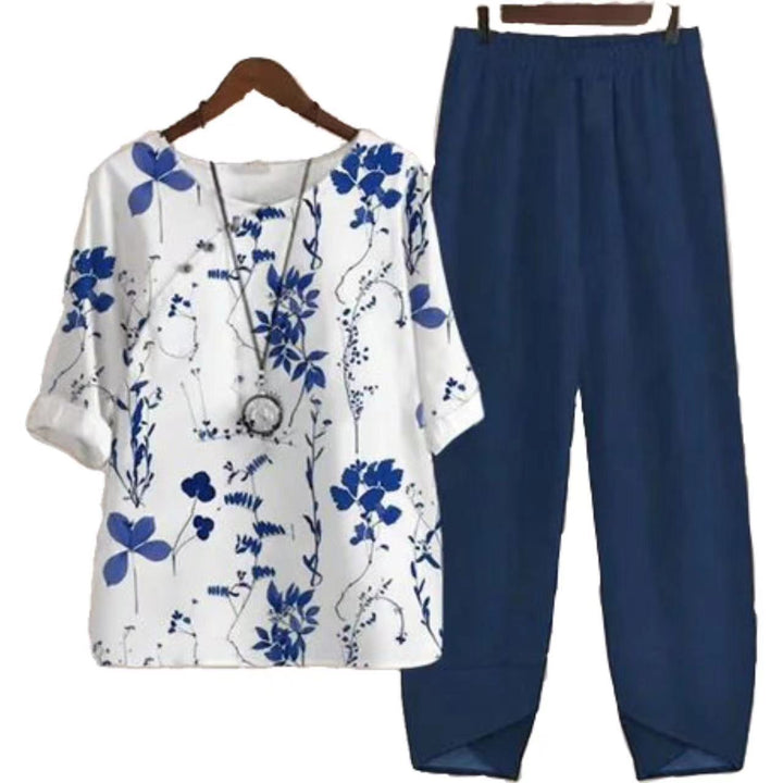 Casual Round Neck Half Sleeve Digital Printing Top Two-piece Set-Suits & Sets-Zishirts