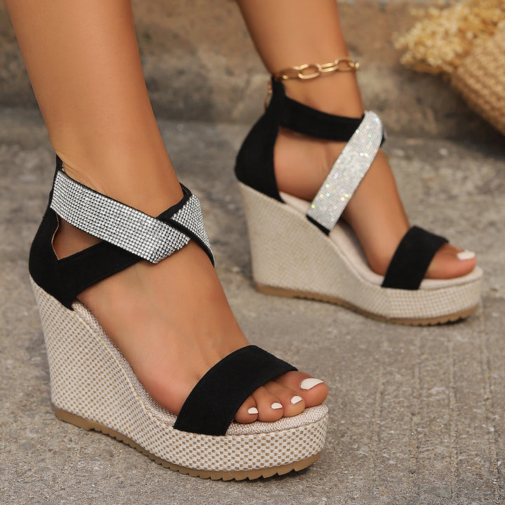 Fish Mouth High Wedges Sandals With Rhinestone Design Fashion Summer Platform Shoes For Women-Womens 2024 March-Zishirts