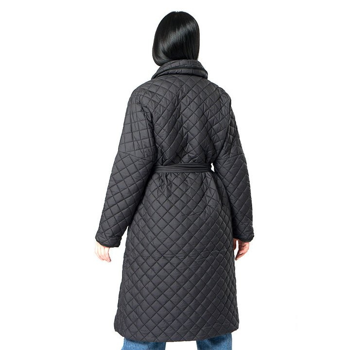 Women's Diamond Plaid Fitted Waist Cotton-padded Coat-Jackets-Zishirts