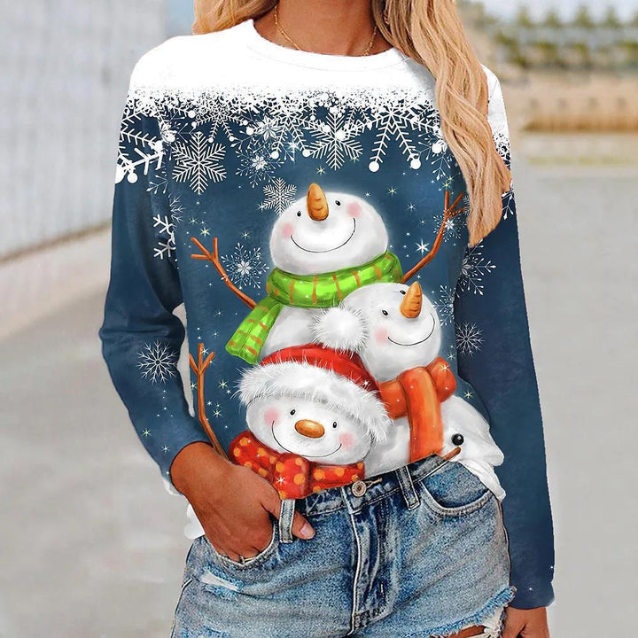 3d Digital Printing Christmas Women's Long-sleeved T-shirt Round Neck-Women's Outerwear 2023-Zishirts