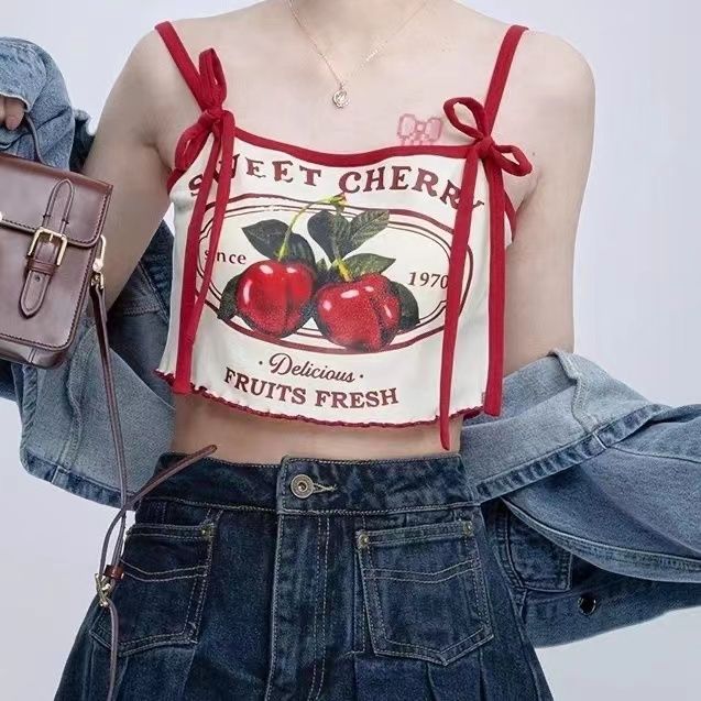 Sweet Spicy Girl Cherry Print Camisole-Blouses & Shirts-Zishirts