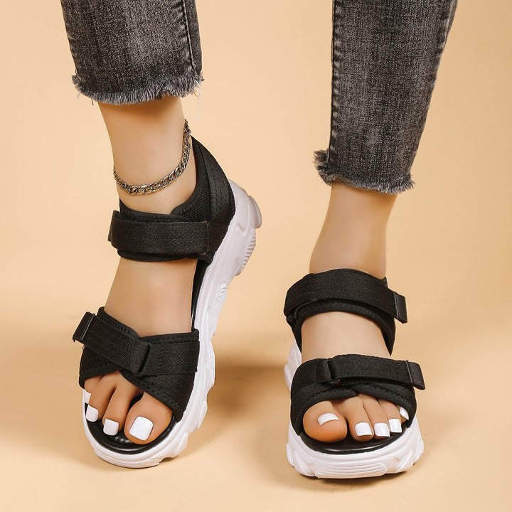 Women's Platform Round Toe Peep Toe Velcro Casual Sandals-Womens Footwear-Zishirts