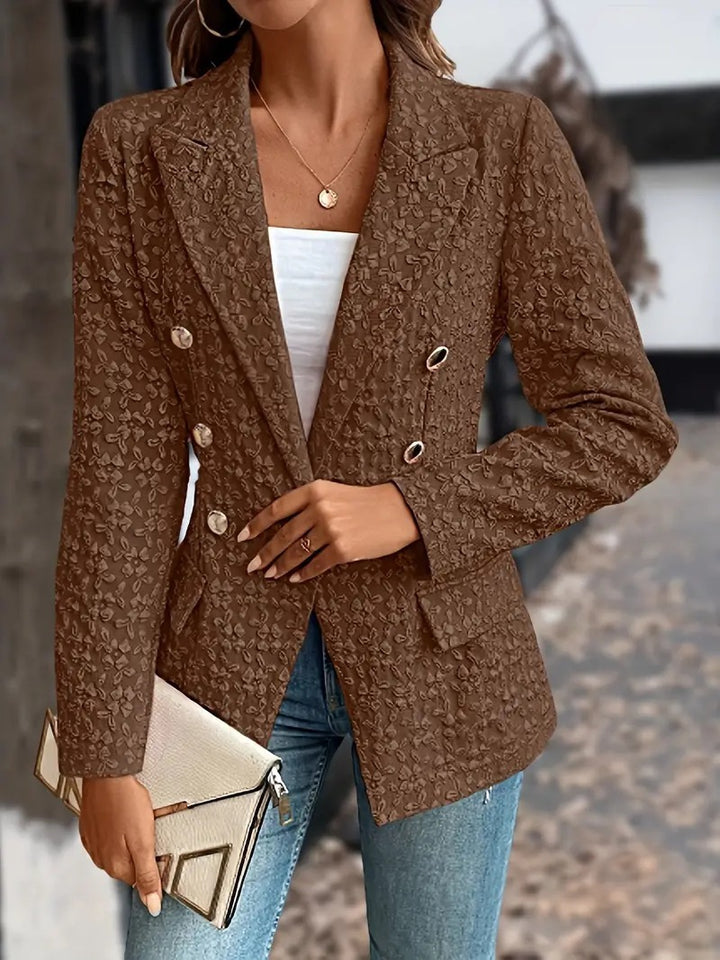 Winter Fashion Temperament Pure Color Double Breasted Blazer Women's Clothing-Jackets-Zishirts