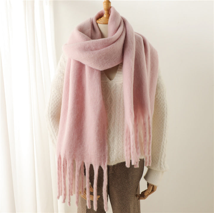 Solid Color Versatile Winter Warm Extended Tassel Scarf-Scarves & Wraps-Zishirts