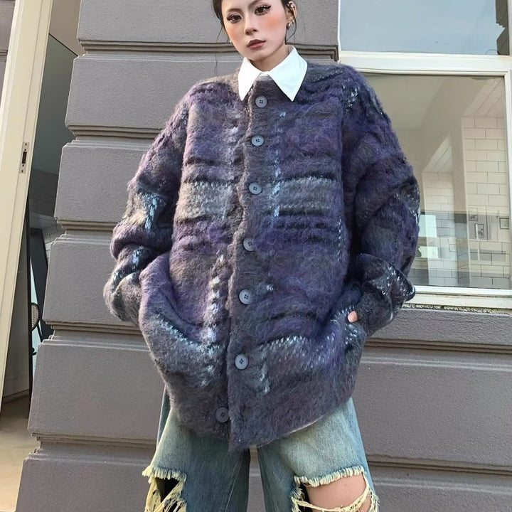 Retro Contrast Color Knitted Sweater Coat-Sweaters-Zishirts