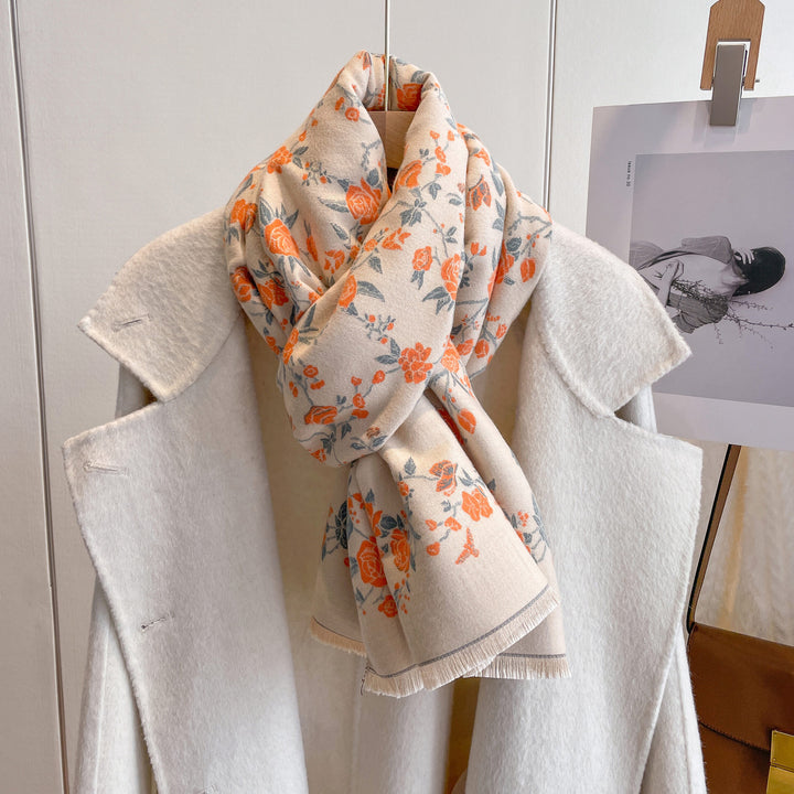 Floral Printed Artificial Cashmere Warm-keeping And Cold-proof Scarf-Scarves & Wraps-Zishirts