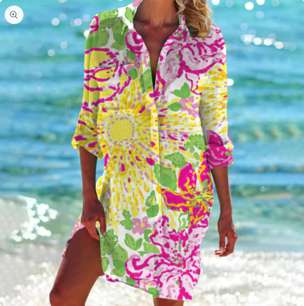 Women's 3D Printed Bikini Cardigan Vacation Beach Coat Shirt-Womens 2024 March-Zishirts