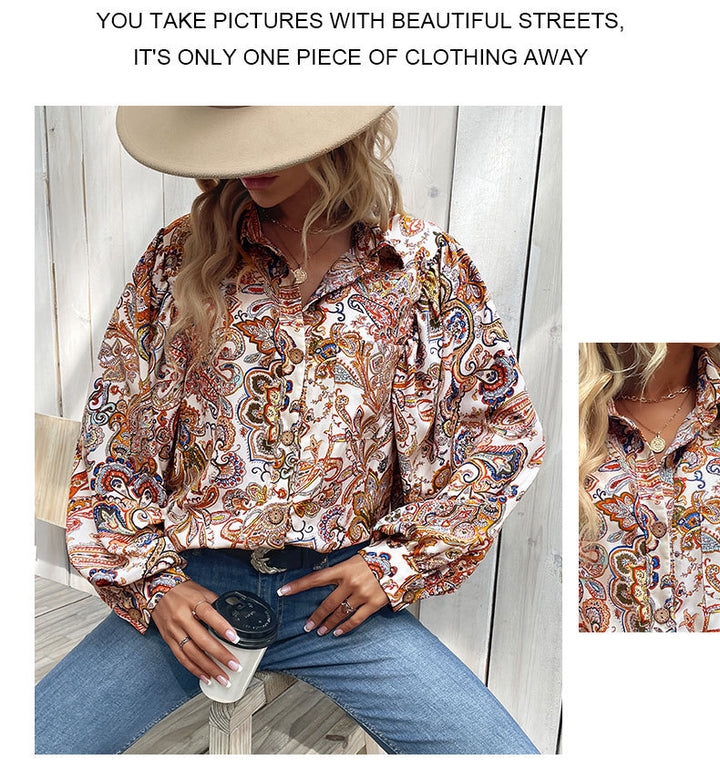 Women's Fashion Casual Loose Printed Shirt-Blouses & Shirts-Zishirts