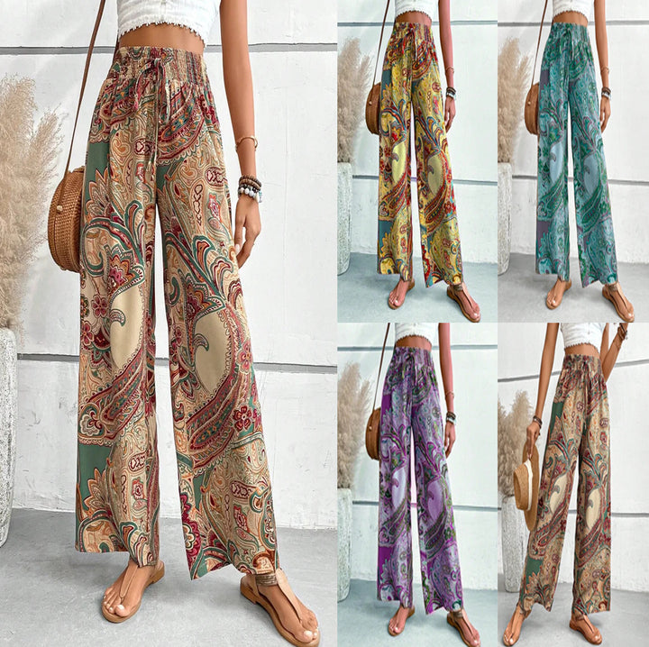 Digital Printing Ethnic Style Elastic Band Casual Loose Trousers-Suits & Sets-Zishirts