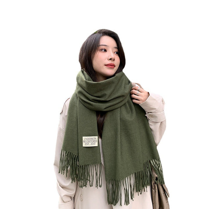 250g Solid Color Artificial Cashmere Scarf Thickened Warm Tassel Monochrome Shawl-Scarves & Wraps-Zishirts