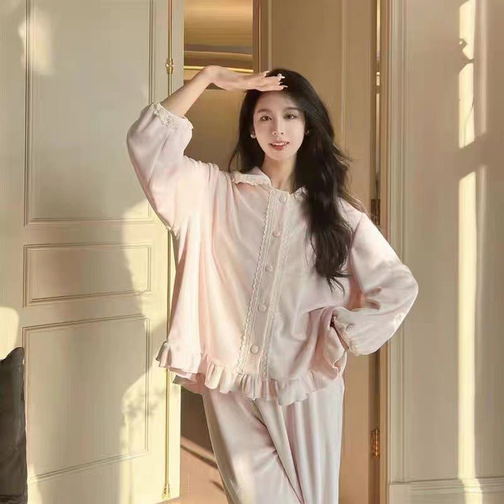 Velvet Pajamas Women's Solid Color Long-sleeved Trousers Casual Loose Home-Women's Outerwear 2023-Zishirts