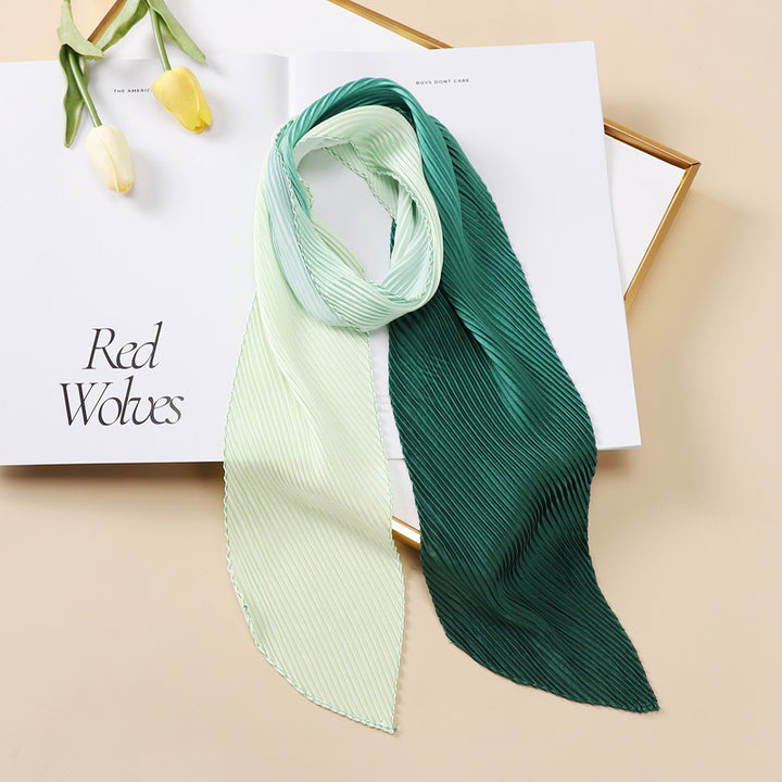 Color Blocking Small Ribbon Scarf Women's Pleated Hair Band-Scarves & Wraps-Zishirts