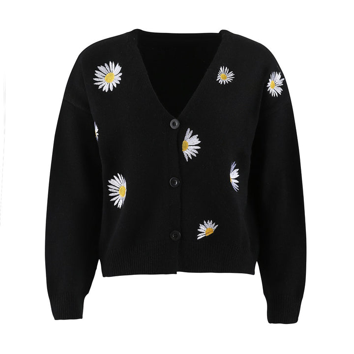 Women's Single Breasted Sweater Chrysanthemum Embroidered Cardigans Coat Clothes-Sweaters-Zishirts