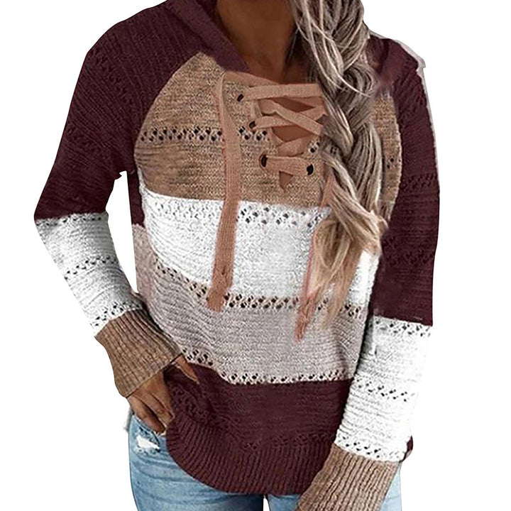 Women's Fashion Temperament Color Matching Hooded Long-sleeved Sweater-Sweaters-Zishirts