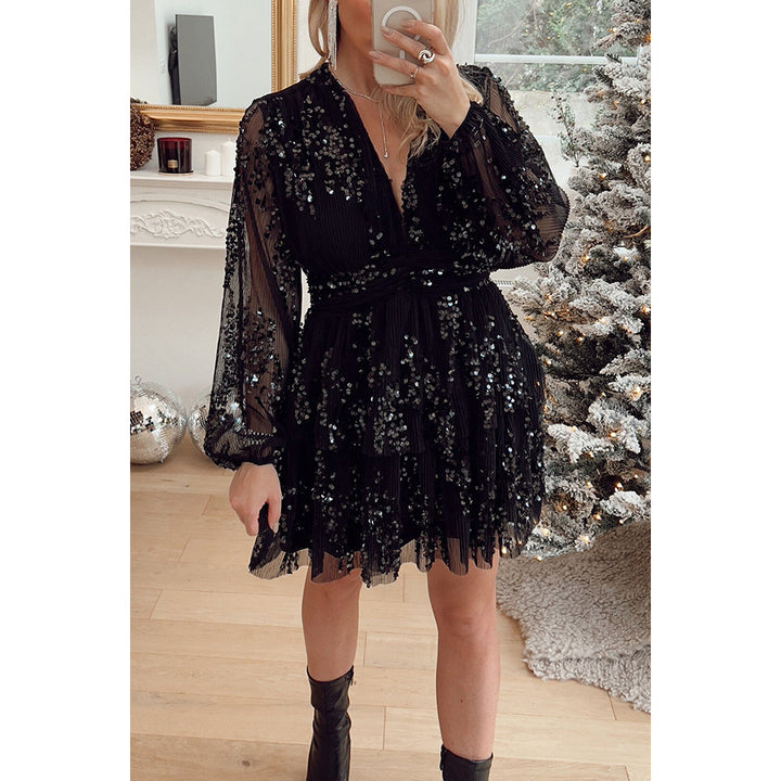 European And American Christmas Party Sequins Layered Dress INS Leisure-Lady Dresses-Zishirts