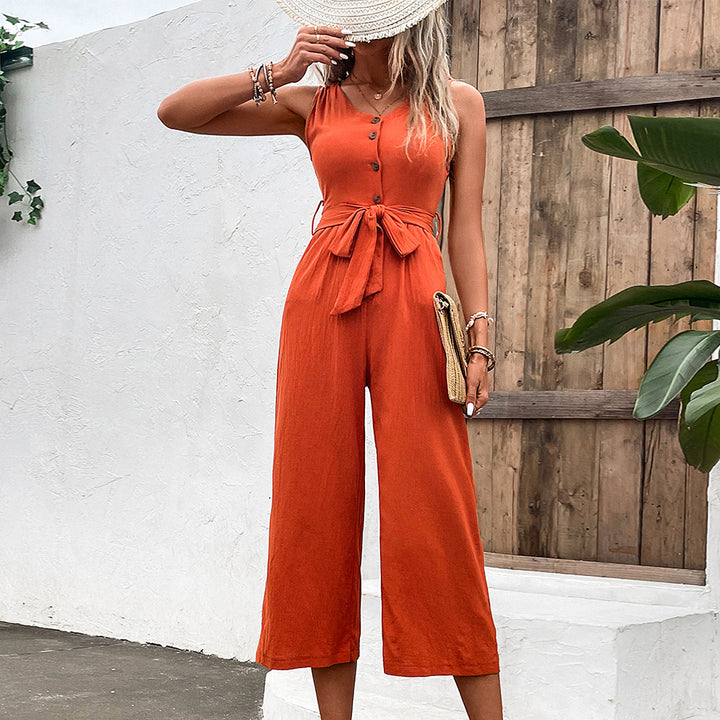 V-neck Temperament Commute Waist Slimming One-piece Trousers-Women's Outerwear 2023-Zishirts