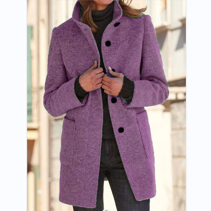 Fashion Stand Collar Woolen Coat With Pockets Fall Winter Casual Button Outwear For Women Clothing-Jackets-Zishirts