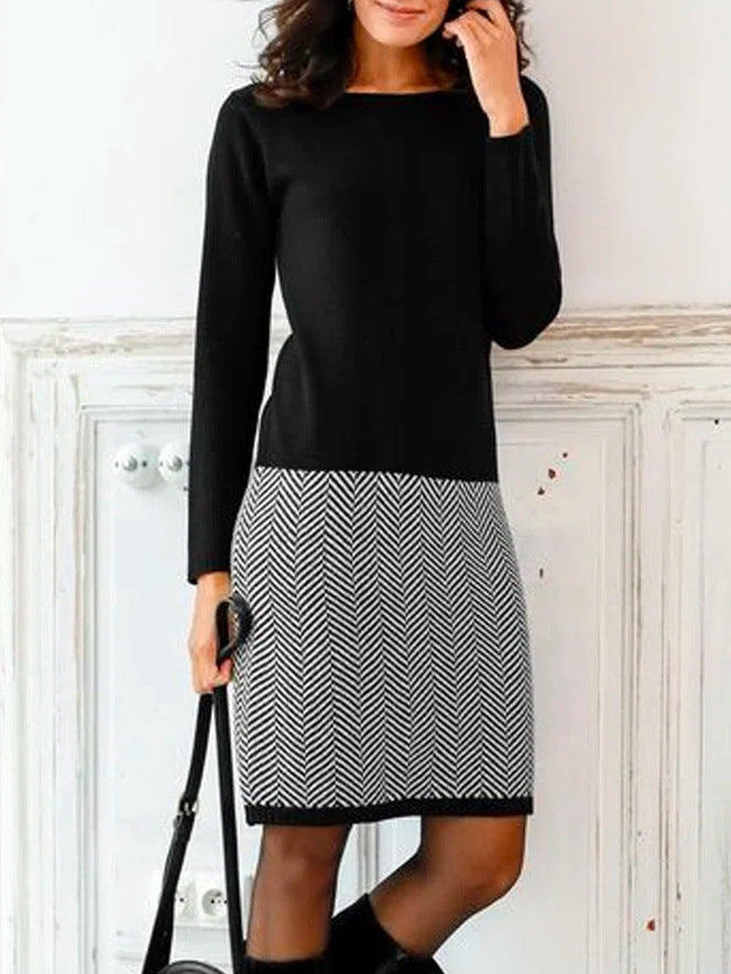 Women's Fashion Houndstooth Slim Base Dress-Lady Dresses-Zishirts