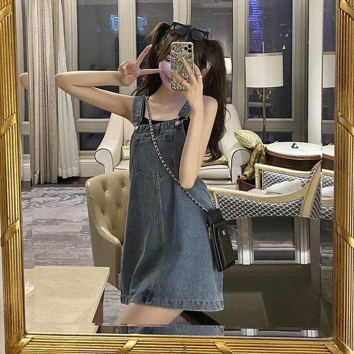 Denim Suspender Skirt Women's Clothing Spring And Autumn Student Small-Women's Outerwear 2023-Zishirts