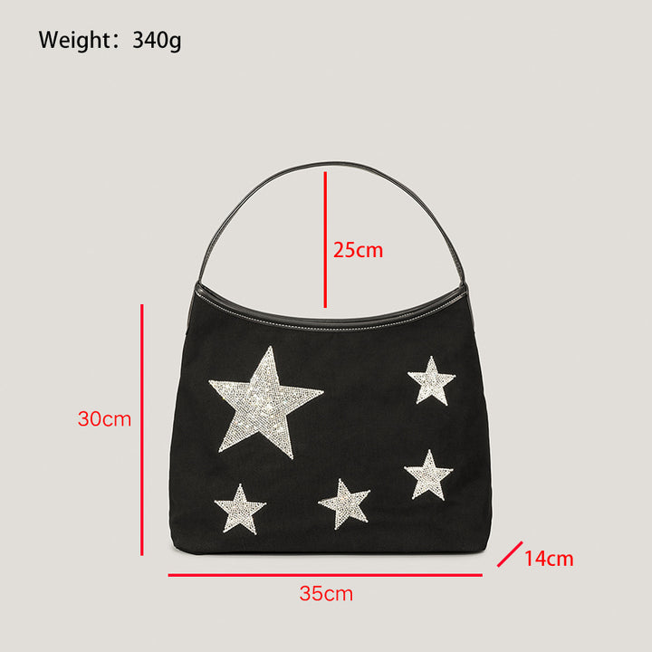 Retro Five-pointed Star Rhinestone Tote Bag For Women-Women's Bags-Zishirts